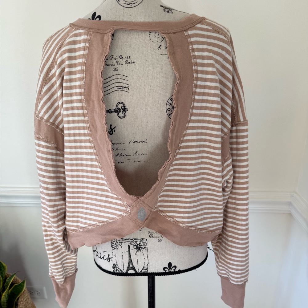 FP Movement by Free People Beige and White Striped Cropped Long Sleeve Top - Picture 5 of 8